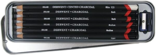 Derwent Charcoal Pencils Tin of 6 Assorted - Image 3