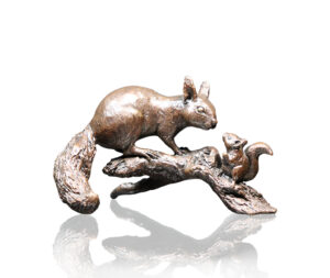 Red Squirrel with Baby Bronze Sculpture