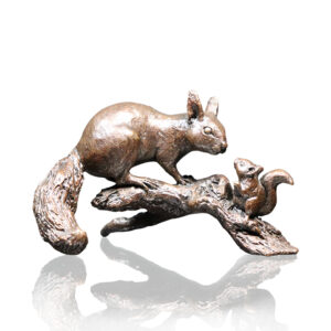 Red Squirrel with Baby Bronze Sculpture