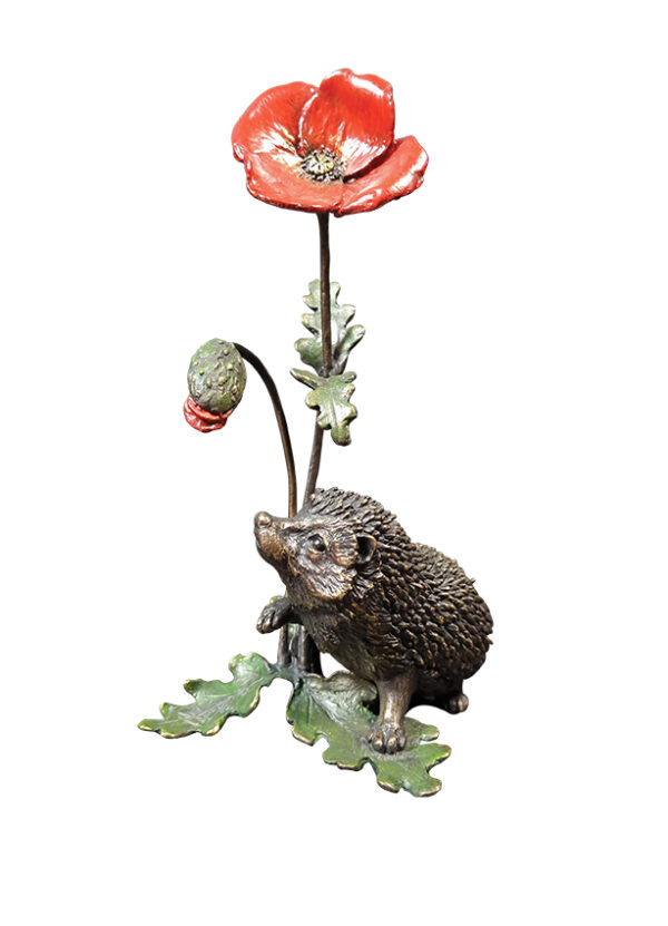 Hedgehog with Poppy Bronze sculpture from the Richard Cooper studio