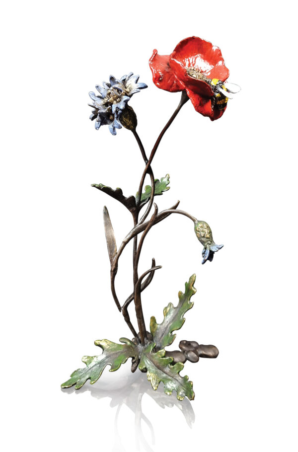 Poppy with Cornflower and Bee Bronze sculpture from the Richard Cooper Studio