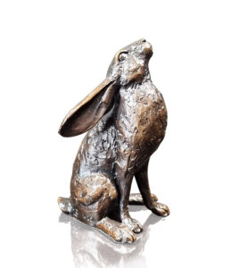 Small Moon Gazing Hare. Solid Bronze sculpture from Richard Cooper Studio