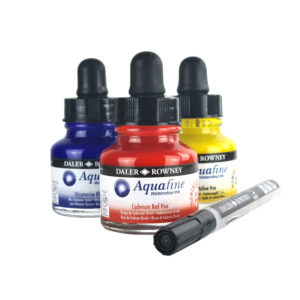 3 Aquafine Watercolour Inks, red, yellow and blue with refillable pen