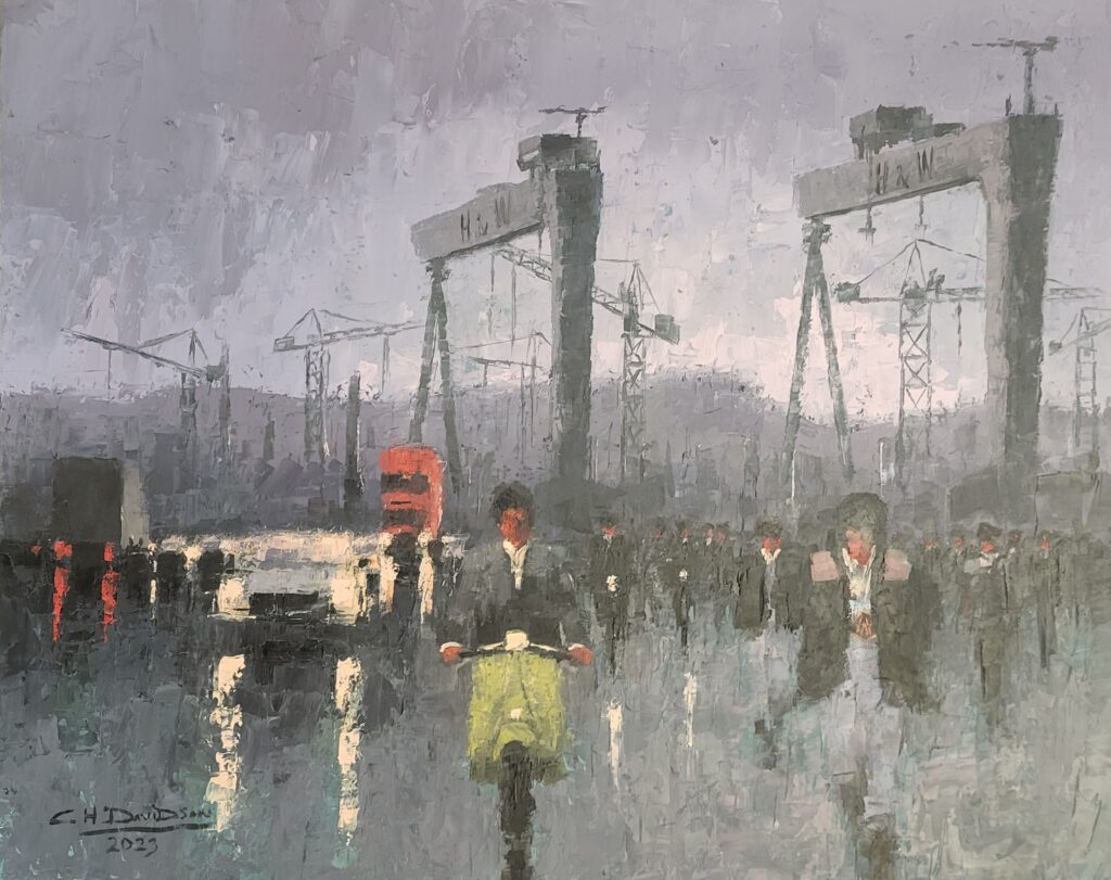 Colin H Davidson Oil painting Heading Home, Belfast